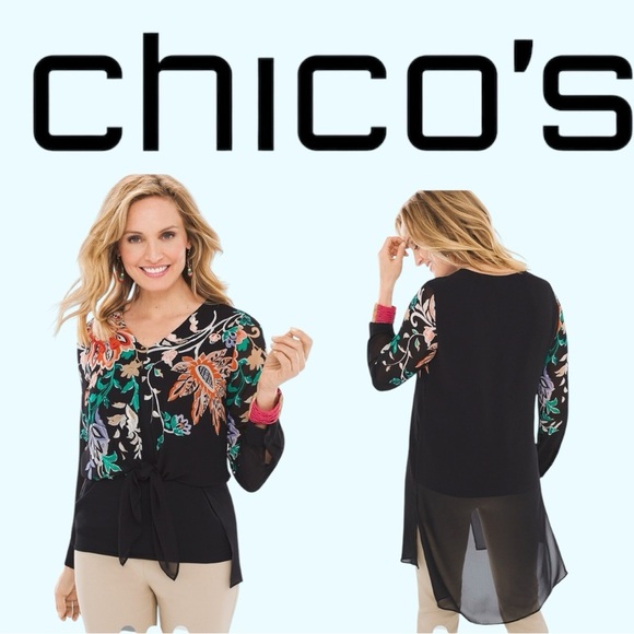 Chicos Long Bohemian Bouquet Top Size XL - Picture 1 of 8